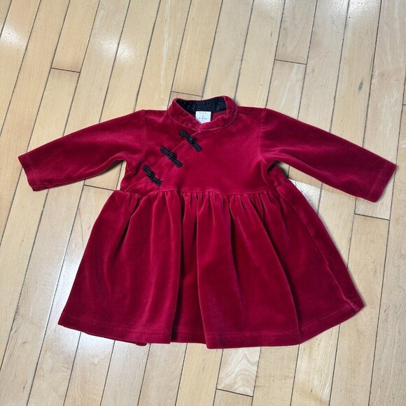 Vintage BABY GAP Red Velour Dress Size Large 12-18 Months w/ Frog Button Details - Picture 2 of 7